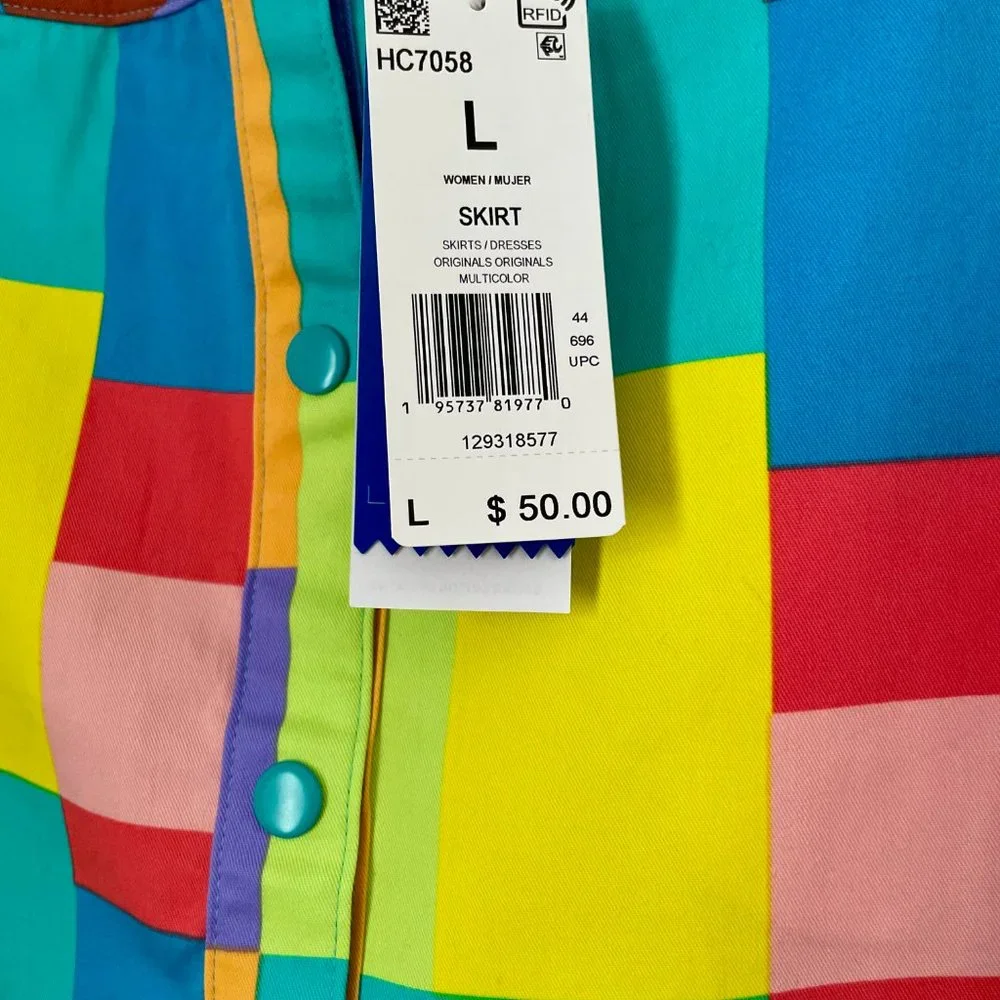 Adidas Summer Surf Skirt large multi color patch button front skirt Large NWOT - Picture 5 of 6